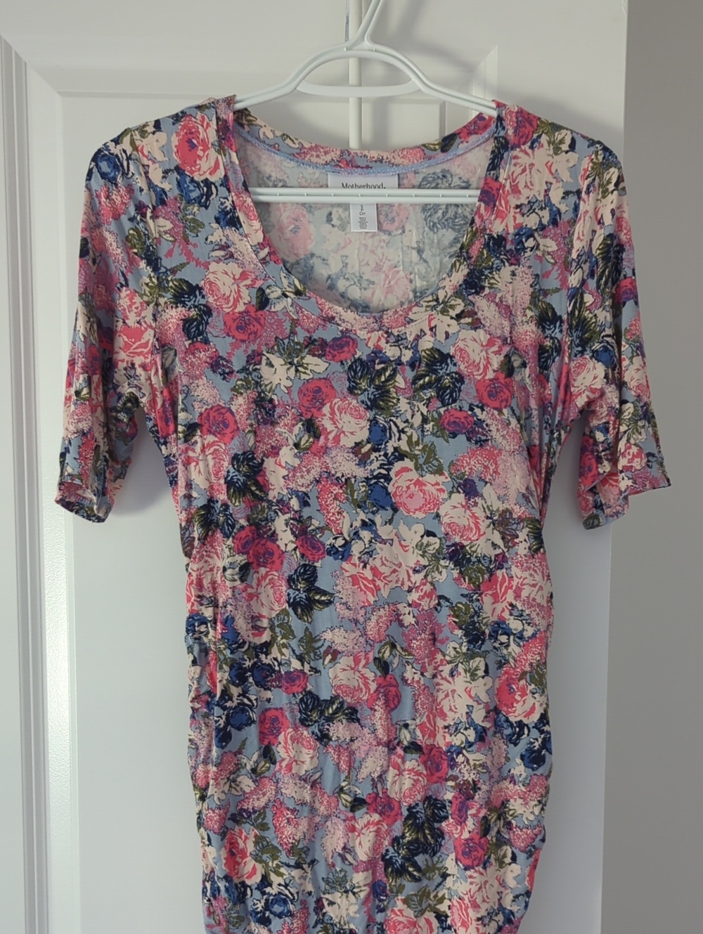 Motherhood Floral Scoop Neck Maternity Dress in Pink and Blue